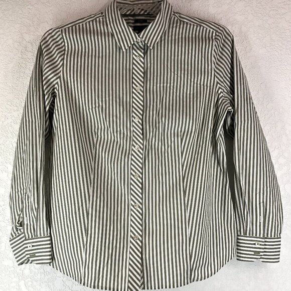 Talbots Grey And White Button Up Blouse Size 12 - Picture 1 of 7
